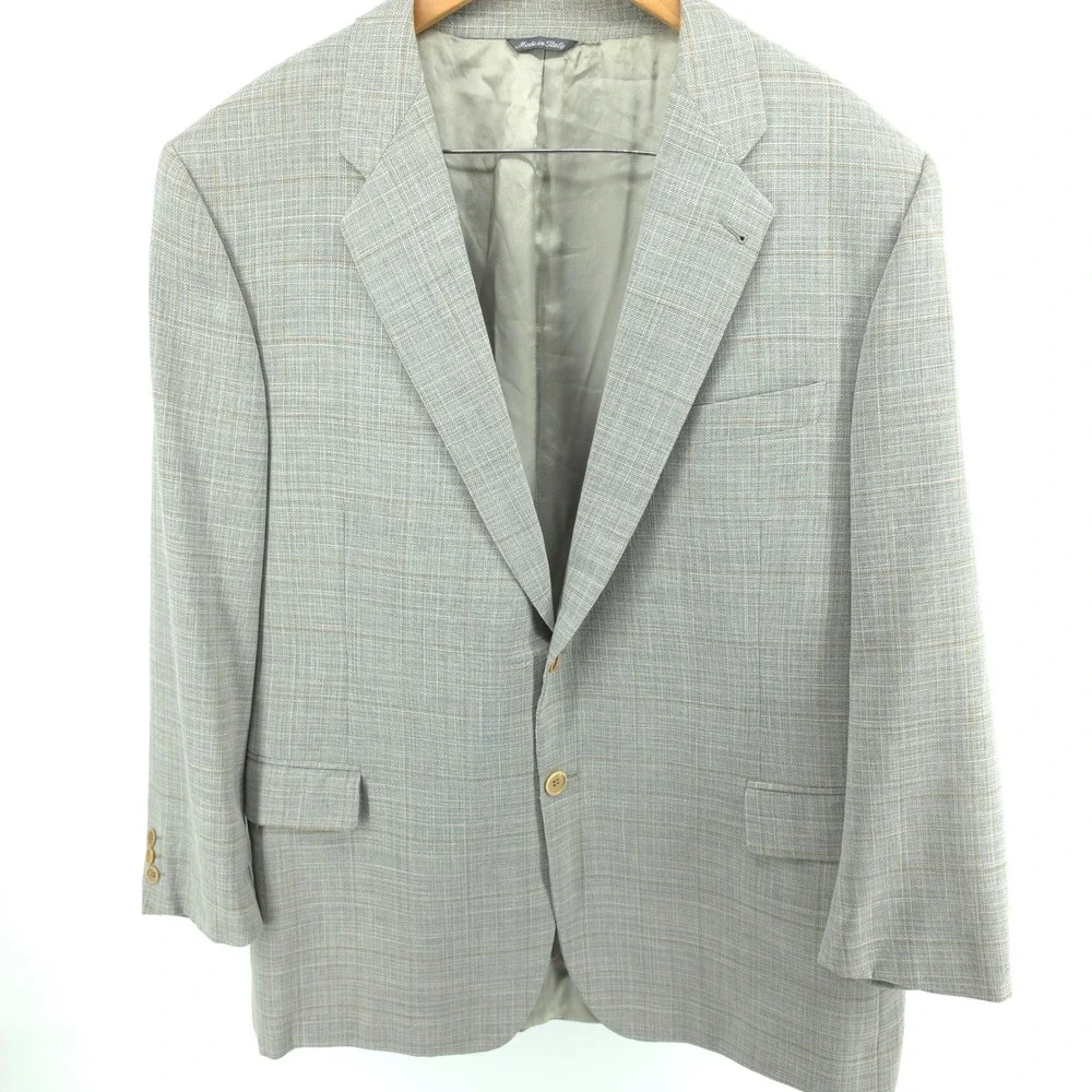 Zanella Mens Sport Coat Loro Piana Wool Grey Plaid 46R Made in Italy 2 Button